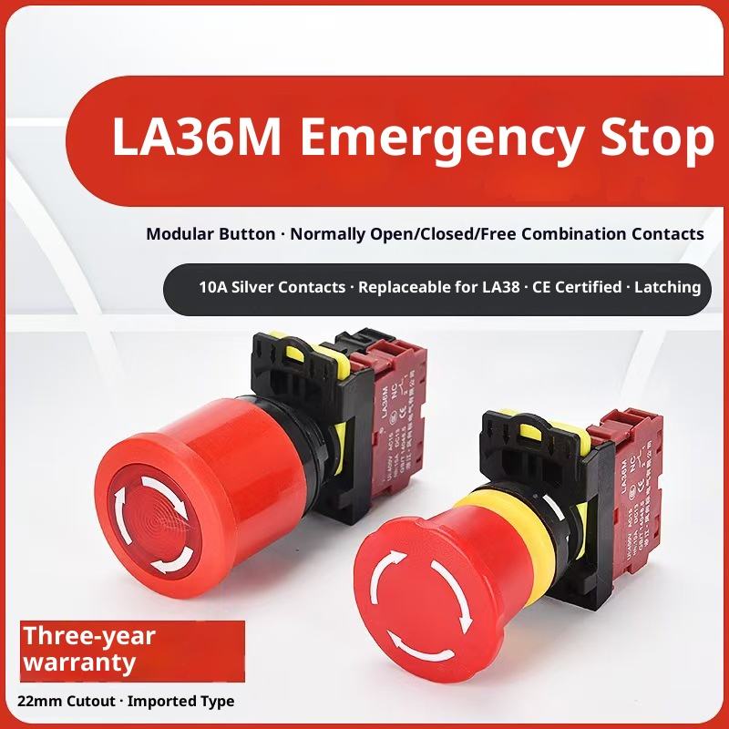 INTER-SPAN LA38M Emergency Stop Button Switch Modular 22mm Self ...