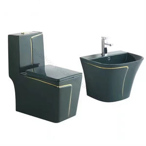Amélioration de la salle de bain Toilette verte à bord doré Combinaison de lavabo de toilette Nigeria Afrique du Sud <span class=keywords><strong>Prix</strong></span> compétitif de toilette 1 pièce - Product Image 2