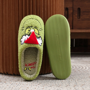 Chaussons de Noël en polyester à motif de dessin animé pour hommes et femmes, <span class=keywords><strong>Grinch</strong></span> vert fourré, chauds pour l'hiver, pour l'intérieur, fabriqués en usine - Product Image 6