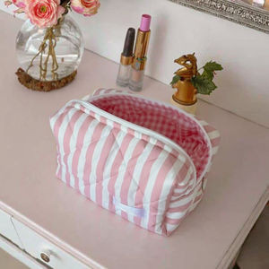 Bolsa de <span class=keywords><strong>Maquillaje</strong></span> Personalizada de Moda al por Mayor, Bolsa de Cosméticos con Cremallera, Acolchada, Rosa, a Rayas, Ecológica, para Niñas - Product Image 5