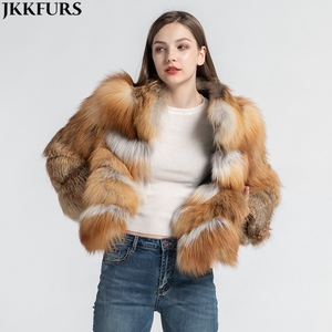 Jancoco giacca invernale in <span class=keywords><strong>pelliccia</strong></span> calda spessa <span class=keywords><strong>cappotto</strong></span> in vera <span class=keywords><strong>pelliccia</strong></span> di volpe rossa per donna - Product Image 4