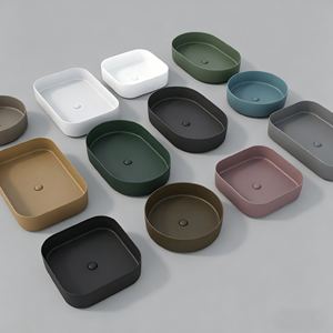Lavabo de salle de bain en céramique mat coloré, design élégant et inaltérable, pour hôtel, à poser sur comptoir, lavabo artistique couleur mate - Product Image 2