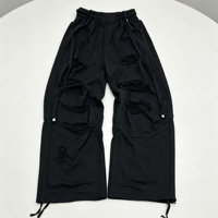 Pantalon de survêtement streetwear personnalisé en patchwork, coton épais, coupe ample, effet usé, jambe large pour homme