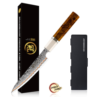 Pisau Utilitas Jepang Grandsharp 5'' 55 Lapis Baja Tembaga Damascus dengan Gagang Kayu Padat+Imitasi Gading