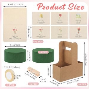 Cadeau Fête des Mères : Porte-boissons 2 tasses avec poignée, ensemble de mousse florale, support porte-café en kraft, mousse florale, carte cadeau, marron floral - Product Image 2
