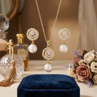 Ensemble de bijoux de luxe en perles de coquillages des mers du Sud, plaqué or 18 carats, collier et boucles d'oreilles en forme de goutte d'eau avec halo de CZ, bijoux tropicaux pour femmes, pour mariage