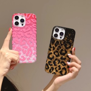 Funda de Teléfono Móvil de Doble Capa con Lentejuelas Brillantes y Estampado de Leopardo para iPhone 17 16 15 14 Pro Max, Cubierta Trasera IMD con Lámina Dorada - Product Image 1