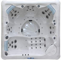 Baignoire de massage carrée en acrylique chauffée pour 6 personnes, système Balboa, spa avec bain à remous