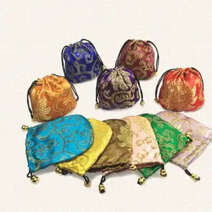 Wholesale Silk Brocade silk pouch jewelry silk pouch bags customized gift drawstring pouch