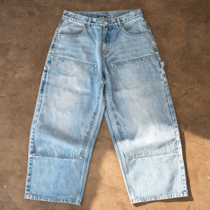 Jean en denim épais de haute qualité pour <span class=keywords><strong>homme</strong></span>, pantalon cargo ample à double genou, imprimé personnalisé, coupe large vintage - Product Image 2