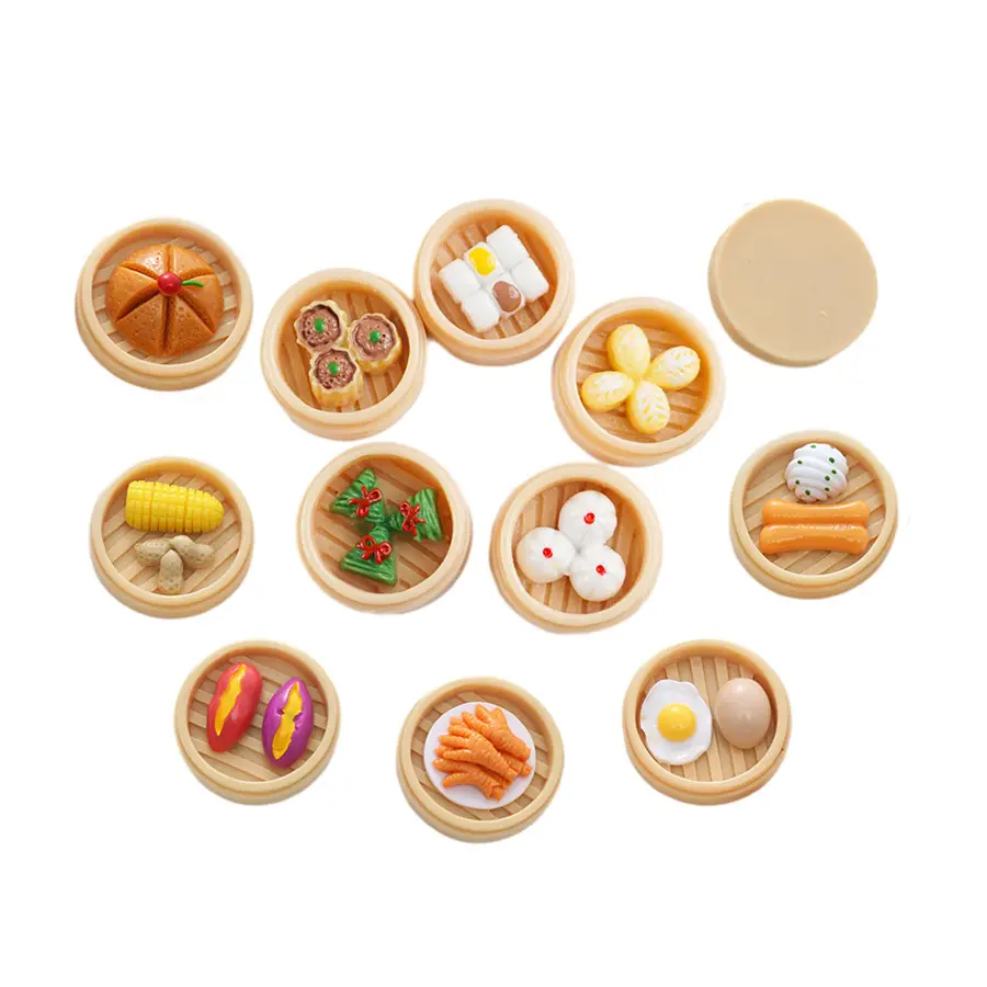hot sale 24mm round artificial chinese food steamer resin cabochon jewelry keychain accessories