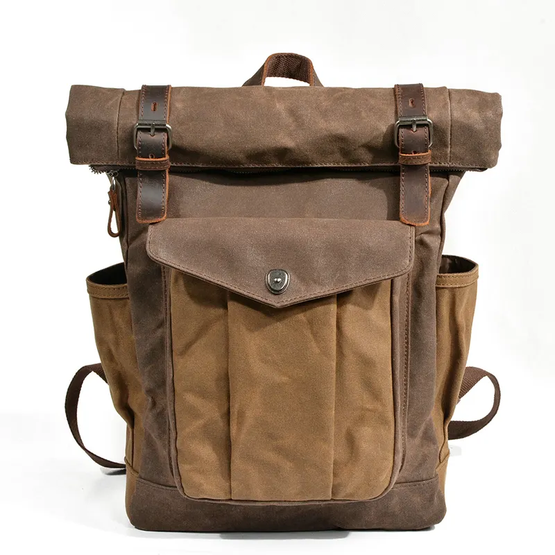Waxed Canvas Laptop Bags Waterproof Genuine Leather Backpack Mens 2022 Hot Sale Designer Vintage Backpack for Men