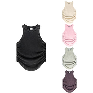 Chaleco Plisado para <span class=keywords><strong>Mujer</strong></span>, Estilo Americano, Color Sólido, Casual, Versátil, Sexy, Primavera-Verano - Product Image 6