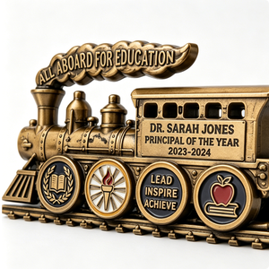 Gold Plated Brass Train Trophy Principal Of The Year Award 2023-2024 Embossed Education Theme Business Gift - Product Image 3