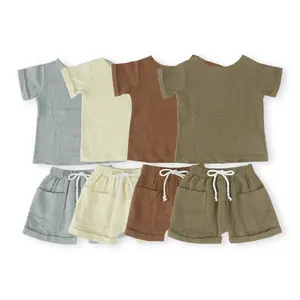 Conjunto de roupas infantis de verão, conjunto de roupas para crianças, meninos, camada dupla de algodão 100% de alta qualidade