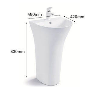 Lavabo de Pedestal de Cerámica Aivijia 480x420mm, Lavabo de Pie de una Pieza - Product Image 1