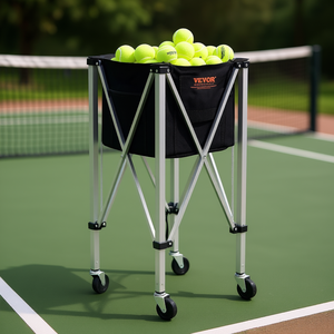 Vevor Tennis Ball Hopper Basket <b>Cart</b> 150-Ball Capacity <b>Foldable</b> Aluminum Alloy With Wheels Portable Outdoor Training Model - Product Image 2