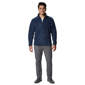 Polyester Color Contrast Thick Warm Polar Sherpa Loose Hooded Fleece Men's <b>Jacket</b> With Zip Pocket - Product Image 1