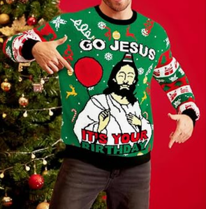 Suéter Navideño Feo Unisex, 100% Algodón Tejido, Jersey Personalizado con Gráfico <span class=keywords><strong>de</strong></span> Jesús, Manga Larga, Venta al Por Mayor OEM B2B - Product Image 2
