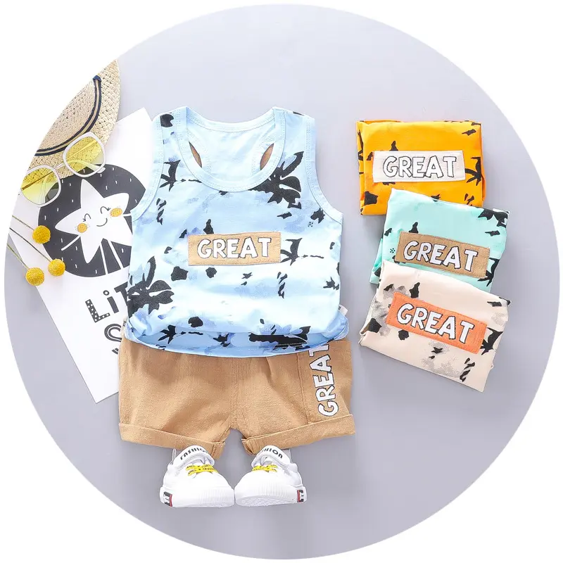Set Pakaian Anak Laki-laki Anak-anak Katun Grosir Desain Baru Pakaian Bayi Baju Anak-anak Anak-anak