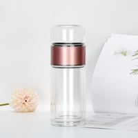 Bouteille d'eau moderne en verre borosilicate sans BPA avec logo personnalisé, double paroi, bouchon à paille et infuseur à thé – Vente en gros de vaisselle et articles de boisson