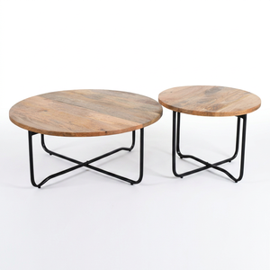 Mango Wood & Metal Modern Nesting <b>Table</b> Set of 2 Eco-Friendly Handmade Nesting <b>Coffee</b> <b>Tables</b> - Product Image 1