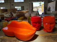 Fauteuil Lounge Lèvres Rouges Moderne en Fibre de Verre, Siège Artistique, Mobilier d'Extérieur, Chaise d'Attente