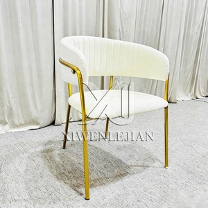 Nordischer Wohnzimmer-Esszimmerstuhl, weiß gepolsterter Hochzeitsstuhl für Empfänge, Stahlrahmen, Hotel-Party-Eventstuhl - Product Image 1