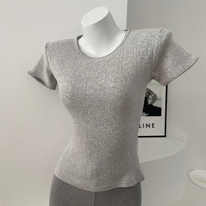 T-shirt pour femme à manches courtes, imprimé personnalisé de qualité supérieure, couleur unie, style décontracté du Bangladesh, <span class=keywords><strong>tissu</strong></span> tricoté pour l'été - Product Image 3