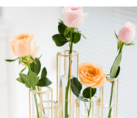 Vente flash - Vase de table en verre transparent de style nordique hydroponique avec cadre en métal plaqué or, design Art Déco, décoration intérieure moderne