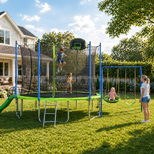 <span class=keywords><strong>Trampoline</strong></span> Zoshine pour usage extérieur à long terme avec <span class=keywords><strong>panier</strong></span> de <span class=keywords><strong>basket</strong></span> et balançoire métallique résistante, toboggan pour enfants, parc d'attractions familial amusant - Product Image 4