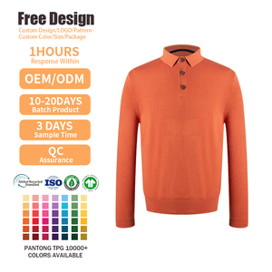 เสื้อโปโลแขนยาวผ้าถักเนื้อนุ่มสีพื้นสำหรับผู้ชาย สไตล์ธุรกิจ ผลิตตามมาตรฐาน GOTS ผ้าฝ้าย 100% ป้องกันการเป็นขุย - Product Image 2