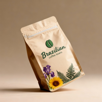 Sachets personnalisés imprimés écologiques à soufflets latéraux, fond plat, anti-humidité, avec fermeture éclair et valve, pour café 250g et chewing-gum
