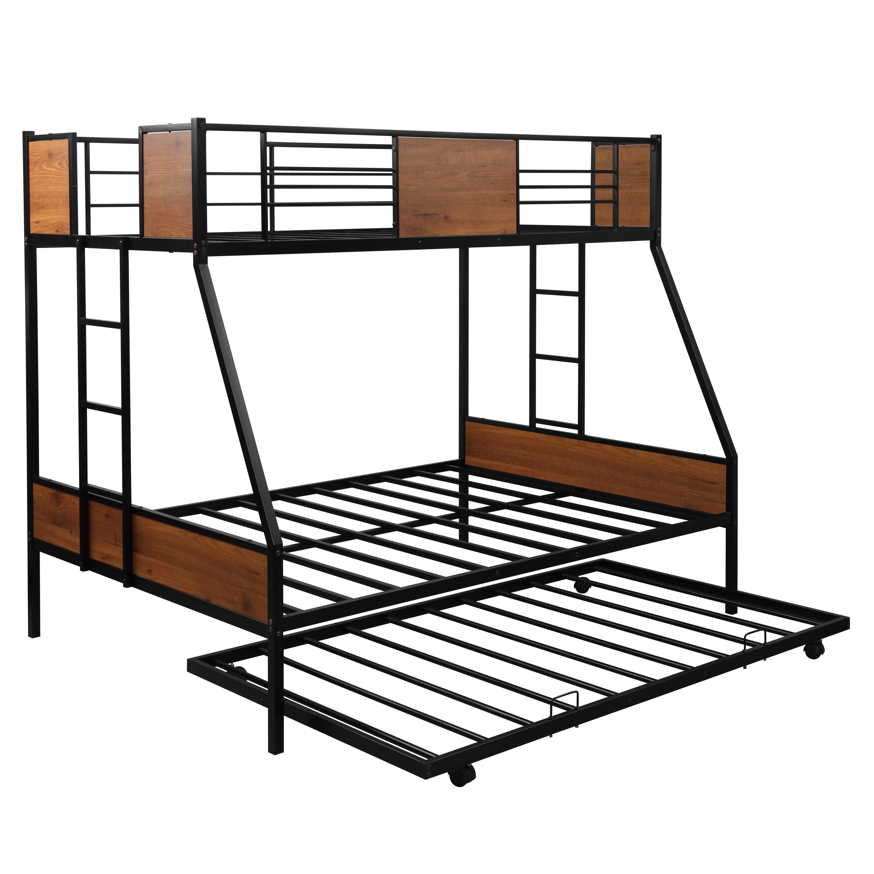 Twin over full Metal bunk bed with trundle & Two-side Ladders