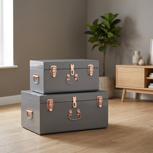 <b>Stackable</b> Iron <b>Storage</b> Boxes 60.2L Grey Industrial Style Lidded Rectangular Home Organization <b>Containers</b> Copper Accents - Product Image 5