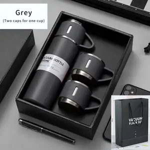 High Quality 500Ml Stainless Steel Thermos Bottle Tumbler Mug Business Corporate Hip Coffee Vacuum Flask Gift Set With 3 Lids