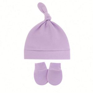 Bonnet Turban Noué et Mitaines Rayées 100% Coton pour Nouveau-né, Bébé, Tout-petit Garçons et Filles – Cadeau Promotionnel - Product Image 2