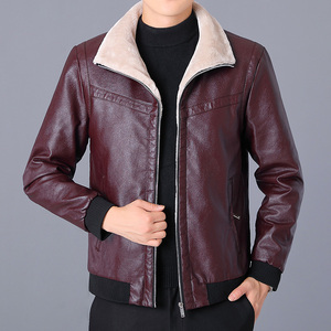 Logo personnalisé en cuir pour hommes plus revers en velours veste en cuir PU manteau épais d'hiver pour hommes et pères d'âge moyen mettent des vêtements - Product Image 3