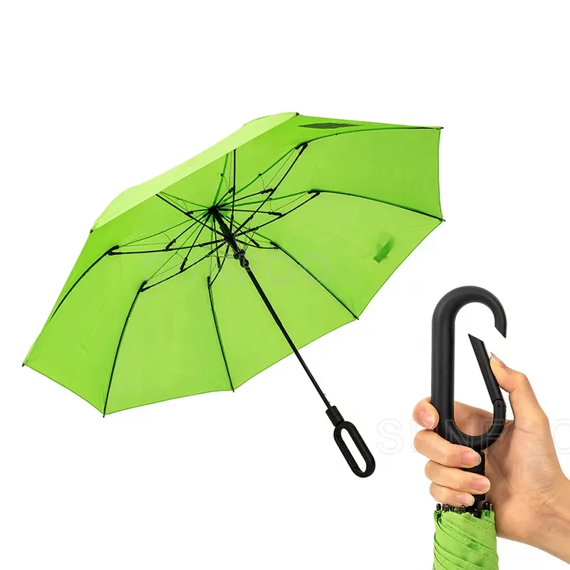 Auto Open Manual Schließen 2-teiliger faltbarer Regenschirm mit freihändigem 0-förmigem Griff
