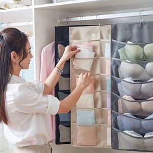 Dual-Sided Foldable Portable Closet Underwear Organizer Beige Mesh Pockets with Hanger Metal <b>Storage</b> <b>Boxes</b> & Bins - Product Image 3