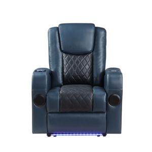 Sillón Reclinable de Ocio OEHOME en Cuero Sintético Azul y Negro con Bluetooth, Carga Inalámbrica y Portavasos - Silla Moderna y Duradera para Sala de Estar - Product Image 6