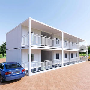 Casas prefabricadas de dos pisos a prueba de huracanes de alta calidad 3 en 1 Villa prefabricada azul de paquete plano con techo inclinado - Product Image 1