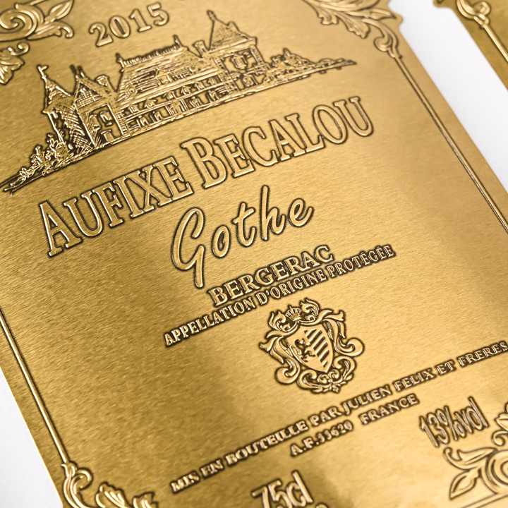 Custom HighEnd Gold Aluminum Foil Paper Metal Labels Wine Alcohol