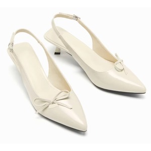 Fashion Causal Outdoor Pointed <b>Toe</b> Heeled Sandals Slingback with Buckle <b>Closed</b> <b>Toe</b> PU Upper with Bow Kitten <b>Heel</b> for Women - Product Image 1