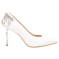 Chaussures de mariée blanches brillantes classiques avec talons fins et décoration en strass Type de fermeture à enfiler pour mariage