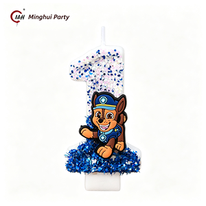 <span class=keywords><strong>Bougie</strong></span> d'anniversaire en forme de chien de dessin animé, chiffre scintillant bleu, pour gâteau, thème chien de dessin animé pour garçons - Product Image 3