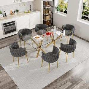 Tavolo in vetro rettangolare 8 posti con gambe in oro moderno tavolo <span class=keywords><strong>da</strong></span> pranzo <span class=keywords><strong>cucina</strong></span> tavolo <span class=keywords><strong>da</strong></span> pranzo con piano in vetro temperato - Product Image 4