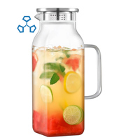 Jingsheng Pichet en verre borosilicaté 1,5 L avec couvercles en acier Design carré unique pour accessoires de bouilloire à thé et jus d'eau froide