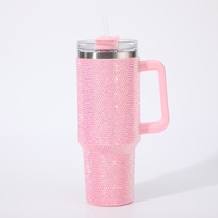 Gobelet isotherme décoré de strass de 40 oz, tasse à poignée ergonomique, idéal pour les cadeaux de vacances et un usage quotidien haut de gamme