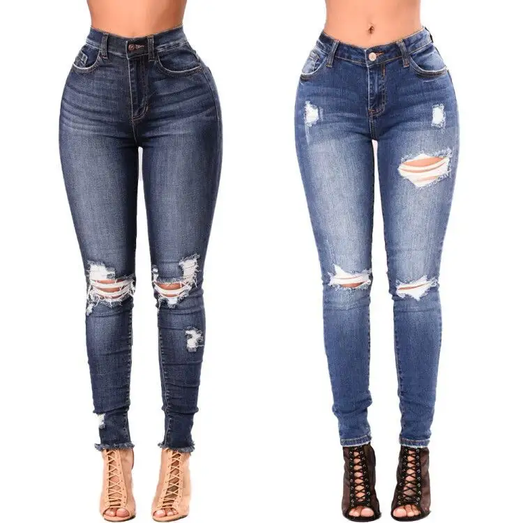 Hot Sale stretch hole fashion slim high waist denim leggings Women's jeans